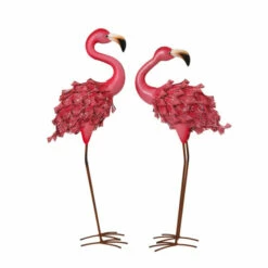 Cheap ❤️ Gerson Set Of 2 Assorted Pink Metal Flamingo Figurines 👍