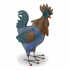 Deals β€οΈ Gerson 17.72"H Solar Lighted Blue/Rustic Brown Metal Rooster π