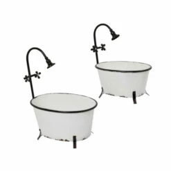 Hot Sale 😉 Gerson Set Of 2 Assorted Antique-Style Metal Bathtub Planters W/Faucet Accent ❤️