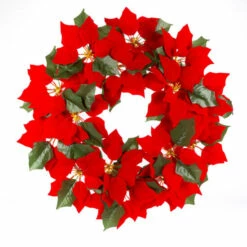 Promo 🎁 Gerson 24"Dia. Lighted Poinsettia Wreath With 45 Warm Micro LED Lights 🔥