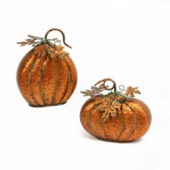 Cheap 👏 Gerson Set Of 2 Metal Harvest Tabletop Pumpkins With Leaf Accents 🛒