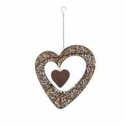 Promo 🤩 Gerson Company 15.5"H Solar White/Rustic Brown Heart On 10" Chain ❤️