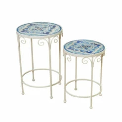 Cheap 🧨 Gerson Company Blue & White Ceramic Mosaic Tile Accent Tables 2-pack 🔔