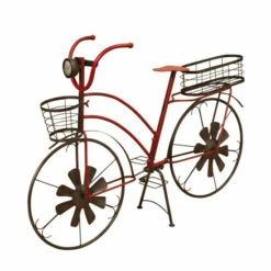 Outlet 👍 Gerson Solar-Powered Metal Bicycle Plant Stand W/Wind Spinner Spokes 🎁