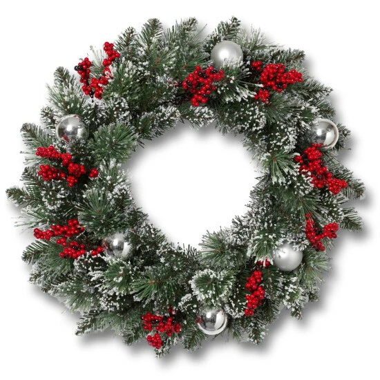 Brand new π₯° Gerson International 24"H Snow/Glitter Pine Wreath W/ Balls & Berries π 3 Brand new π₯° Gerson International 24"H Snow/Glitter Pine Wreath W/ Balls & Berries π