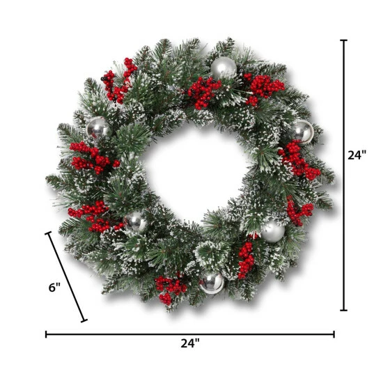Brand new π₯° Gerson International 24"H Snow/Glitter Pine Wreath W/ Balls & Berries π 4 Brand new π₯° Gerson International 24"H Snow/Glitter Pine Wreath W/ Balls & Berries π - Image 2