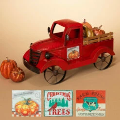 Flash Sale 🎉 Gerson Company 18.9" Red Antique Metal And Wood Truck W/ 3 Magnets 😍 -Outlet Gerson Store unnamed file 385