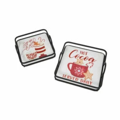Hot Sale 💯 The Gerson Company Set Of 2 Metal And Wood Holiday Trays With Glitter ✔️