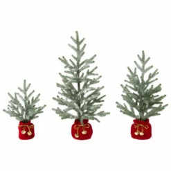 New ✨ The Gerson Company Flocked Pine Trees With Fabric Base And Bells 3pk 👍