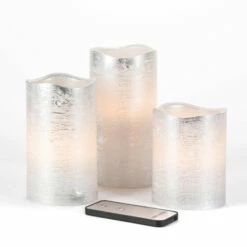 Discount 🔥 The Gerson Company Set Of 3 LED Silver Wavy-Edge Candles W/ Soft Glow 👍
