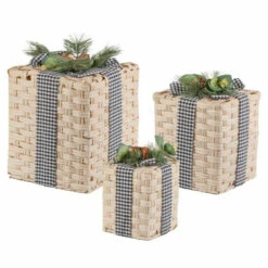 Coupon 😉 The Gerson Company Set Of 3 Nested Woven Boxes With Pine & Bow Accents ⌛