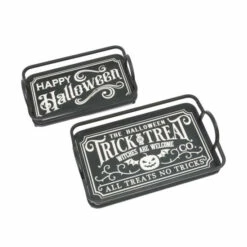 Outlet 🛒 The Gerson Company Set Of 2 Wood And Metal Engraved 💀 Halloween Trays ⌛