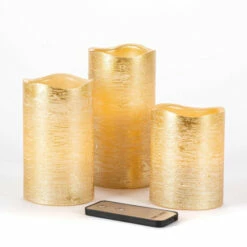 Coupon ⭐ The Gerson Company Set Of 3 LED Gold Wavy-Edge Candles W/ Soft Glow ⌛