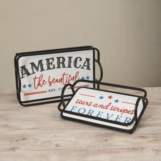 Promo π The Gerson Company Assorted Metal And Engraved Wood Americana Trays π 3 Promo π The Gerson Company Assorted Metal And Engraved Wood Americana Trays π - Image 2