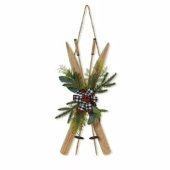Hot Sale π― The Gerson Company 26"H Wood Ski Wall Hanging W/ Floral & Fabric Bow π€©