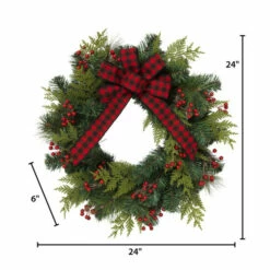 Budget 🔥 The Gerson Company 24"D PVC Pine Wreath With Berries And Bow 🎁 -Outlet Gerson Store unnamed file 748