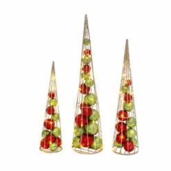 Outlet 🎁 The Gerson Company 3pk Lighted Red & Green Ornament Filled Cone Trees ⭐