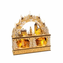 Promo ✔️ The Gerson Company 14.75" Lighted Laser Cut Wood Village Scene 🔔