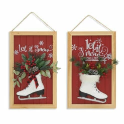 New π The Gerson Company 23" Skate & Floral Wood Holiday Wall Signs Set Of 2 βοΈ