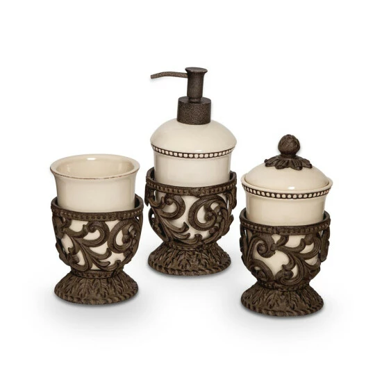 Best Pirce π The Gerson Company Cream Ceramic 3pc Vanity Set W/Acanthus Metal Bases β€οΈ 3 Best Pirce π The Gerson Company Cream Ceramic 3pc Vanity Set W/Acanthus Metal Bases β€οΈ