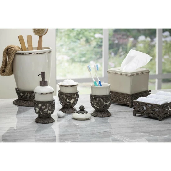 Best Pirce π The Gerson Company Cream Ceramic 3pc Vanity Set W/Acanthus Metal Bases β€οΈ 4 Best Pirce π The Gerson Company Cream Ceramic 3pc Vanity Set W/Acanthus Metal Bases β€οΈ - Image 2
