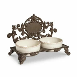 Wholesale ⌛ The Gerson Company Acanthus Leaf Cream Ceramic & Cast Metal Pet Feeder ❤️