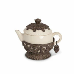 Brand new 😍 Gerson GG Collection Cream Ceramic 32oz Teapot W/ Acanthus Leaf Metal Base 🔥