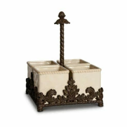 New ⭐ Gerson GG Collection Ceramic Flatware Caddy W/ Acanthus Leaf Metal Holder ✨