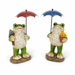 Best Pirce ❤️ Gerson 10.6"H Resin Frog Figurines Holding Metal Umbrellas Set Of 2 ⭐